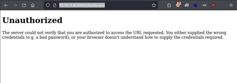The site's dashboard page, with the user cookie.