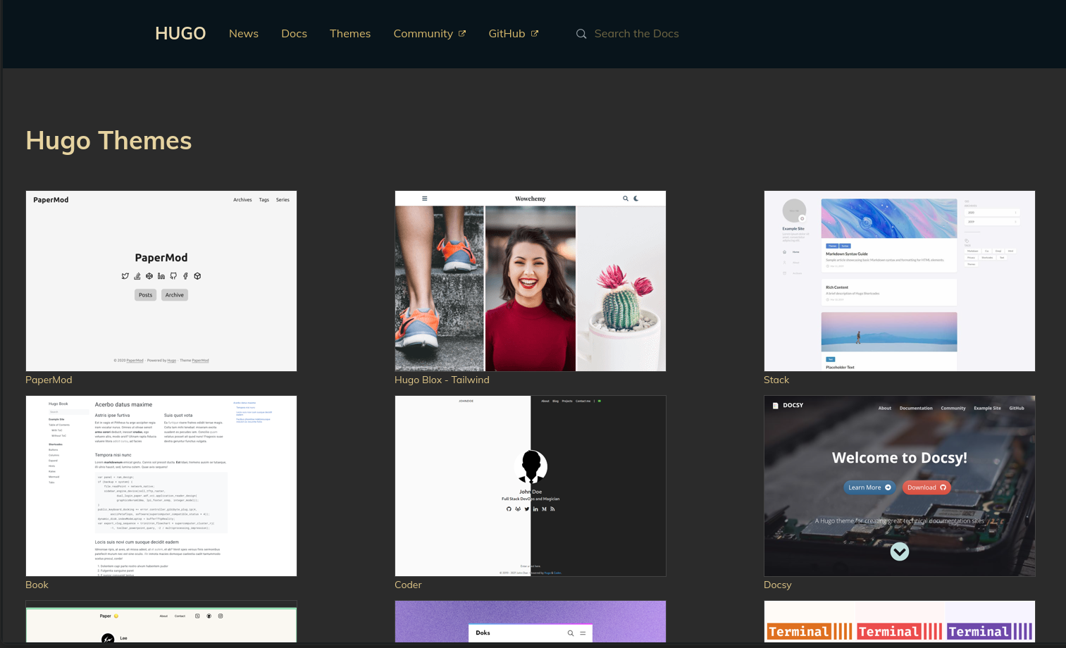 Some of the themes on themes.hugo.io.