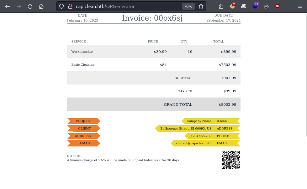 Generating a scannable invoice by supplying the QR link.