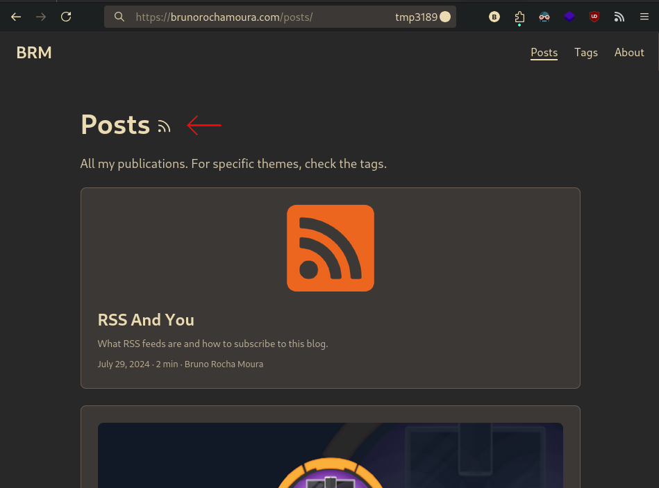 RSS icon on the post listings page.