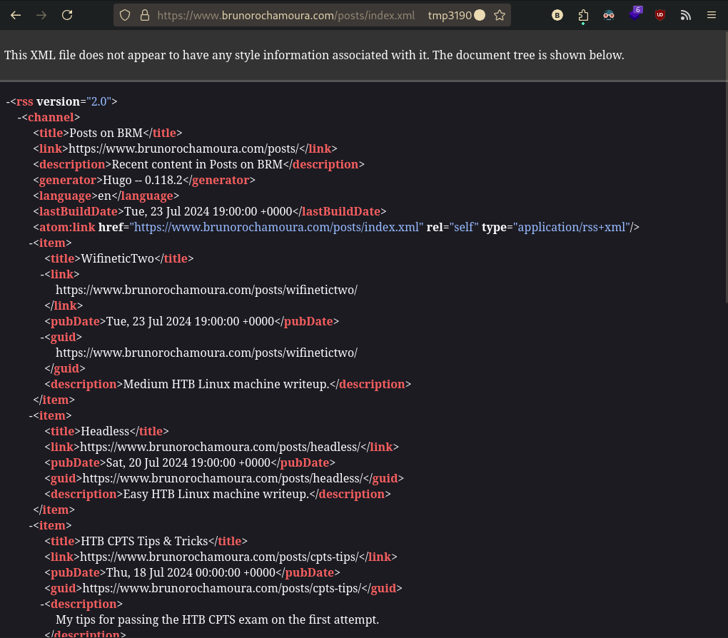 XML file containing the RSS feed.